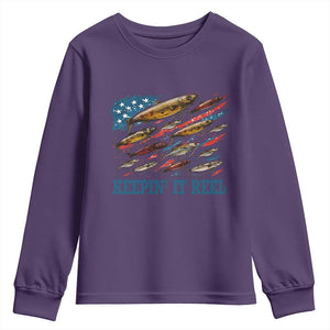 Funny Fisherman Keepin It Reel Youth Sweatshirt Fishing Lure American Flag Bass Fishing TS11 Purple Print Your Wear