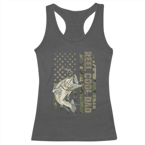 Funny Fishing Vintage Reel Cool Dad Racerback Tank Top Camo American Flag USA Bass Fish Fisherman TS10 Dark Heather Print Your Wear