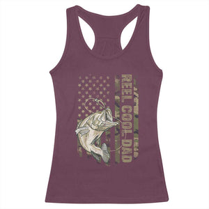 Funny Fishing Vintage Reel Cool Dad Racerback Tank Top Camo American Flag USA Bass Fish Fisherman TS10 Maroon Print Your Wear