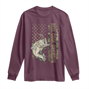 Funny Fishing Vintage Reel Cool Grandpa Long Sleeve Shirt Camo American Flag USA Bass Fish Fisherman TS10 Maroon Print Your Wear