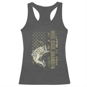Funny Fishing Vintage Reel Cool Grandpa Racerback Tank Top Camo American Flag USA Bass Fish Fisherman TS10 Dark Heather Print Your Wear