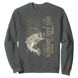 Funny Fishing Vintage Reel Cool Grandpa Sweatshirt Camo American Flag USA Bass Fish Fisherman TS10 Dark Heather Print Your Wear