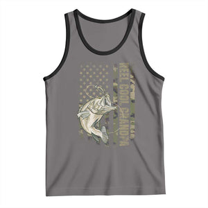 Funny Fishing Vintage Reel Cool Grandpa Tank Top Camo American Flag USA Bass Fish Fisherman TS10 Deep Heather Black Print Your Wear