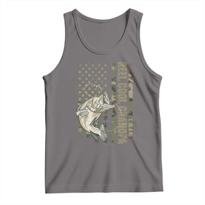 Funny Fishing Vintage Reel Cool Grandpa Tank Top Camo American Flag USA Bass Fish Fisherman TS10 Deep Heather Print Your Wear
