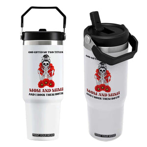 Funny Floral Skeleton Mom Flip Straw Tumbler God Gifted Me Two Titles Mom And Mimi Messy Bun Mother's Day TS02 One Size: 30 oz White Print Your Wear