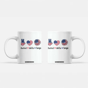 Funny Foxtrots Delta Tangos Coffee Mug American Flag Peace Sign Heart Sunflower TS02 White Print Your Wear