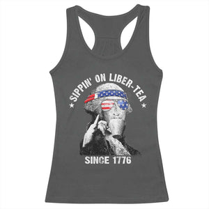 Funny George Washington Racerback Tank Top 4th Of July Sippin On Liber Tea Liberty American Flag 1776 TS10 Dark Heather Print Your Wear