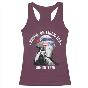 Funny George Washington Racerback Tank Top 4th Of July Sippin On Liber Tea Liberty American Flag 1776 TS10 Maroon Print Your Wear