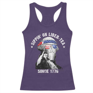 Funny George Washington Racerback Tank Top 4th Of July Sippin On Liber Tea Liberty American Flag 1776 TS10 Purple Print Your Wear