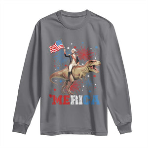 Funny George Washington Riding a Tyrannosaurus Rex 'Merica Long Sleeve Shirt American Flag TS11 Charcoal Print Your Wear