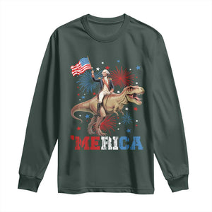 Funny George Washington Riding a Tyrannosaurus Rex 'Merica Long Sleeve Shirt American Flag TS11 Dark Forest Green Print Your Wear