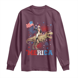 Funny George Washington Riding a Tyrannosaurus Rex 'Merica Long Sleeve Shirt American Flag TS11 Maroon Print Your Wear