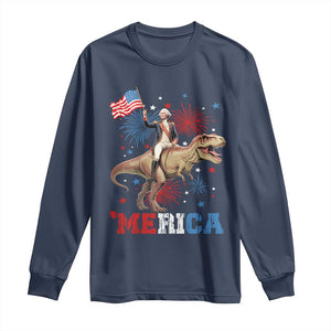 Funny George Washington Riding a Tyrannosaurus Rex 'Merica Long Sleeve Shirt American Flag TS11 Navy Print Your Wear