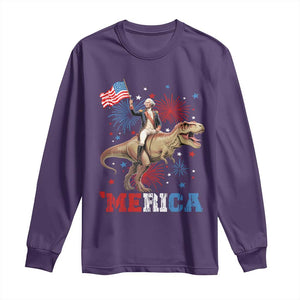 Funny George Washington Riding a Tyrannosaurus Rex 'Merica Long Sleeve Shirt American Flag TS11 Purple Print Your Wear