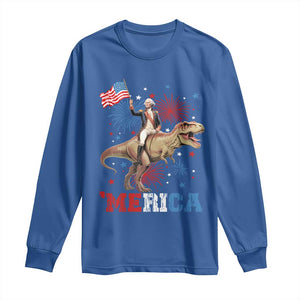 Funny George Washington Riding a Tyrannosaurus Rex 'Merica Long Sleeve Shirt American Flag TS11 Royal Blue Print Your Wear