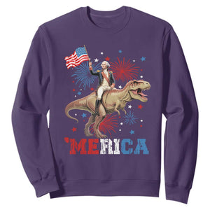 Funny George Washington Riding a Tyrannosaurus Rex 'Merica Sweatshirt American Flag TS11 Purple Print Your Wear