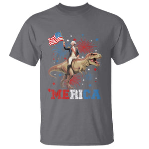 Funny George Washington Riding a Tyrannosaurus Rex 'Merica T Shirt American Flag TS11 Charcoal Print Your Wear
