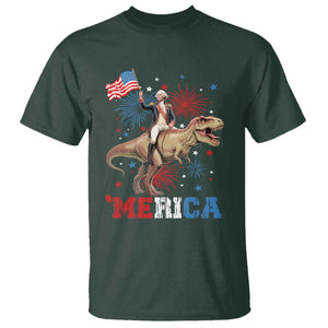 Funny George Washington Riding a Tyrannosaurus Rex 'Merica T Shirt American Flag TS11 Dark Forest Green Print Your Wear