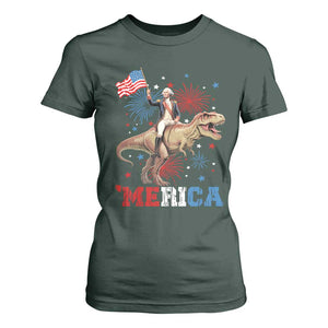 Funny George Washington Riding a Tyrannosaurus Rex 'Merica T Shirt For Women American Flag TS11 Dark Forest Green Print Your Wear