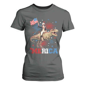 Funny George Washington Riding a Tyrannosaurus Rex 'Merica T Shirt For Women American Flag TS11 Dark Heather Print Your Wear