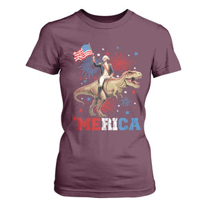 Funny George Washington Riding a Tyrannosaurus Rex 'Merica T Shirt For Women American Flag TS11 Maroon Print Your Wear