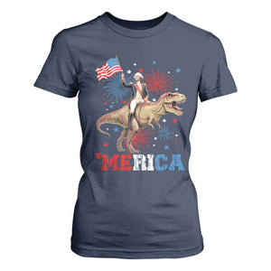Funny George Washington Riding a Tyrannosaurus Rex 'Merica T Shirt For Women American Flag TS11 Navy Print Your Wear