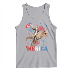 Funny George Washington Riding a Tyrannosaurus Rex 'Merica Tank Top American Flag TS11 Athletic Heather Print Your Wear