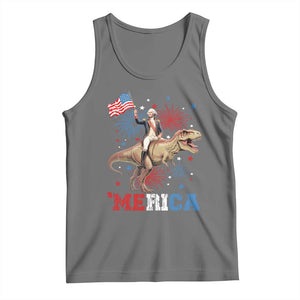 Funny George Washington Riding a Tyrannosaurus Rex 'Merica Tank Top American Flag TS11 Black Heather Print Your Wear