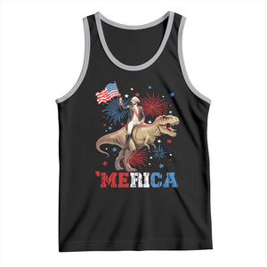 Funny George Washington Riding a Tyrannosaurus Rex 'Merica Tank Top American Flag TS11 Black Athletic Heather Print Your Wear