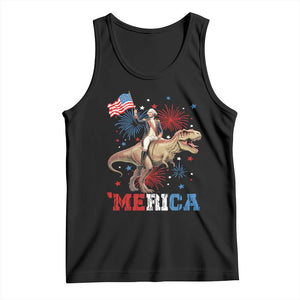 Funny George Washington Riding a Tyrannosaurus Rex 'Merica Tank Top American Flag TS11 Black Print Your Wear