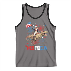 Funny George Washington Riding a Tyrannosaurus Rex 'Merica Tank Top American Flag TS11 Deep Heather Black Print Your Wear