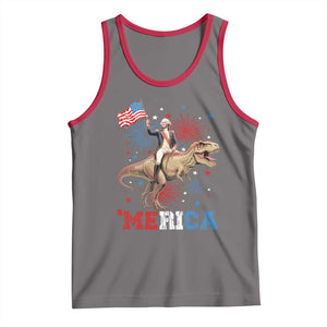 Funny George Washington Riding a Tyrannosaurus Rex 'Merica Tank Top American Flag TS11 Deep Heather Red Print Your Wear