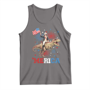 Funny George Washington Riding a Tyrannosaurus Rex 'Merica Tank Top American Flag TS11 Deep Heather Print Your Wear