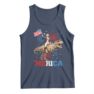 Funny George Washington Riding a Tyrannosaurus Rex 'Merica Tank Top American Flag TS11 Navy Print Your Wear