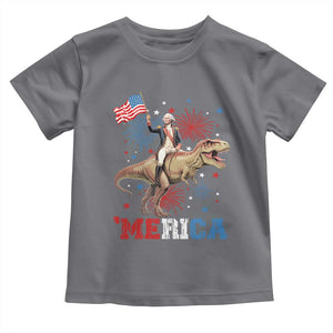 Funny George Washington Riding a Tyrannosaurus Rex 'Merica Toddler T Shirt American Flag TS11 Charcoal Print Your Wear
