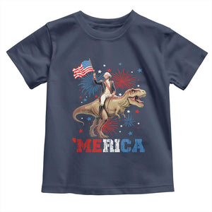 Funny George Washington Riding a Tyrannosaurus Rex 'Merica Toddler T Shirt American Flag TS11 Navy Print Your Wear