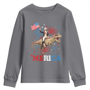Funny George Washington Riding a Tyrannosaurus Rex 'Merica Youth Sweatshirt American Flag TS11 Charcoal Print Your Wear