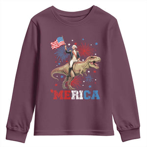 Funny George Washington Riding a Tyrannosaurus Rex 'Merica Youth Sweatshirt American Flag TS11 Maroon Print Your Wear