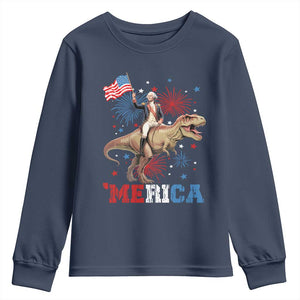 Funny George Washington Riding a Tyrannosaurus Rex 'Merica Youth Sweatshirt American Flag TS11 Navy Print Your Wear