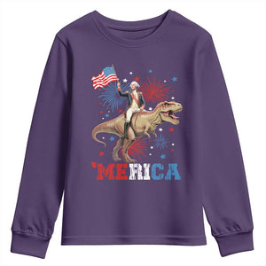 Funny George Washington Riding a Tyrannosaurus Rex 'Merica Youth Sweatshirt American Flag TS11 Purple Print Your Wear