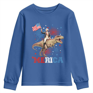 Funny George Washington Riding a Tyrannosaurus Rex 'Merica Youth Sweatshirt American Flag TS11 Royal Blue Print Your Wear
