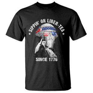 Funny George Washington T Shirt 4th Of July Sippin On Liber Tea Liberty American Flag 1776 TS10 Black Print Your Wear