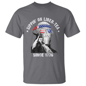 Funny George Washington T Shirt 4th Of July Sippin On Liber Tea Liberty American Flag 1776 TS10 Charcoal Print Your Wear