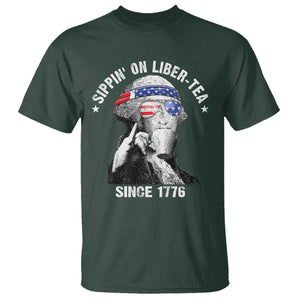 Funny George Washington T Shirt 4th Of July Sippin On Liber Tea Liberty American Flag 1776 TS10 Dark Forest Green Print Your Wear
