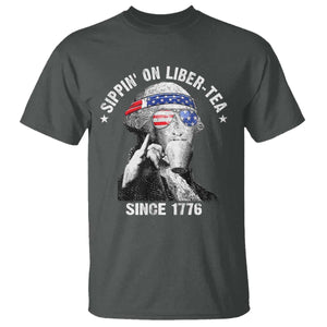 Funny George Washington T Shirt 4th Of July Sippin On Liber Tea Liberty American Flag 1776 TS10 Dark Heather Print Your Wear
