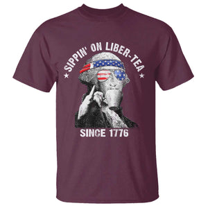 Funny George Washington T Shirt 4th Of July Sippin On Liber Tea Liberty American Flag 1776 TS10 Maroon Print Your Wear
