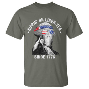 Funny George Washington T Shirt 4th Of July Sippin On Liber Tea Liberty American Flag 1776 TS10 Military Green Print Your Wear