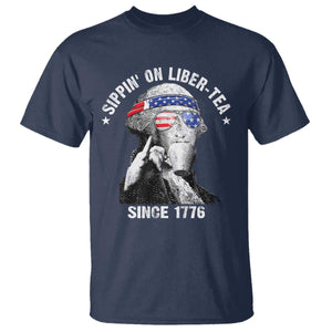 Funny George Washington T Shirt 4th Of July Sippin On Liber Tea Liberty American Flag 1776 TS10 Navy Print Your Wear