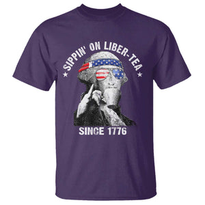 Funny George Washington T Shirt 4th Of July Sippin On Liber Tea Liberty American Flag 1776 TS10 Purple Print Your Wear