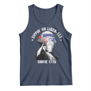 Funny George Washington Tank Top 4th Of July Sippin On Liber Tea Liberty American Flag 1776 TS10 Navy Print Your Wear